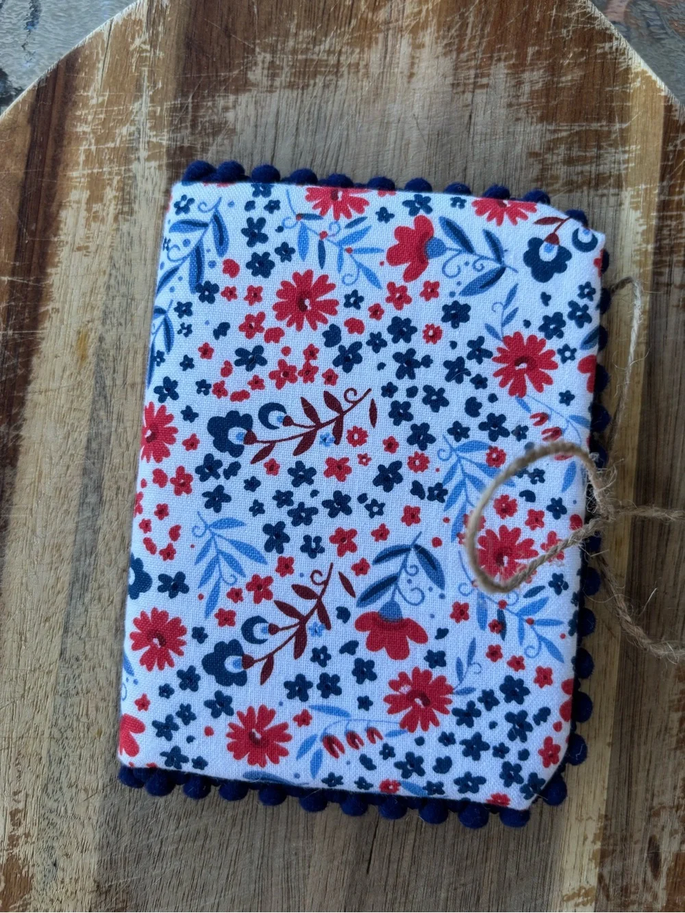 Handmade Fabric Covered Mini Journals Floral Red & Blue Size 4.75x3.5 60 Pages